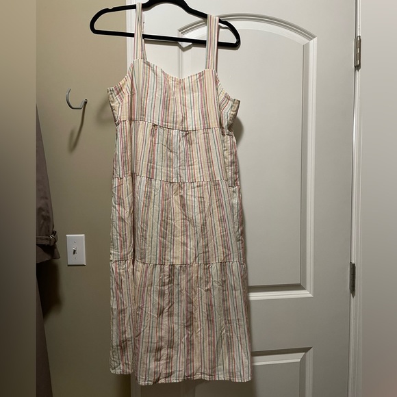 Size 12 madewell Button-Back Tiered Dress in Textural Rainbow Stripe - Picture 6 of 8